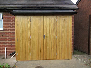 Pair of bifold hardwood garage doors, handmade in Shropshire